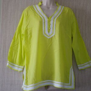 Audrey Mai Yellow Cotton tunic cover up 3/4 Sleeve Women Size:L